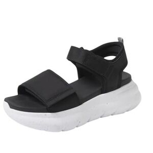 Dearfoams All Day Women Platform Sandals Black Adjustable Straps Size 6 NWT